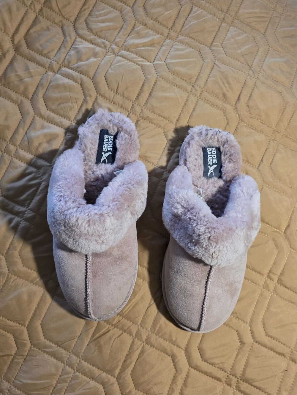 Eddie Bauer Pink Plush Shearling-Lined Women's Slip-On Slippers